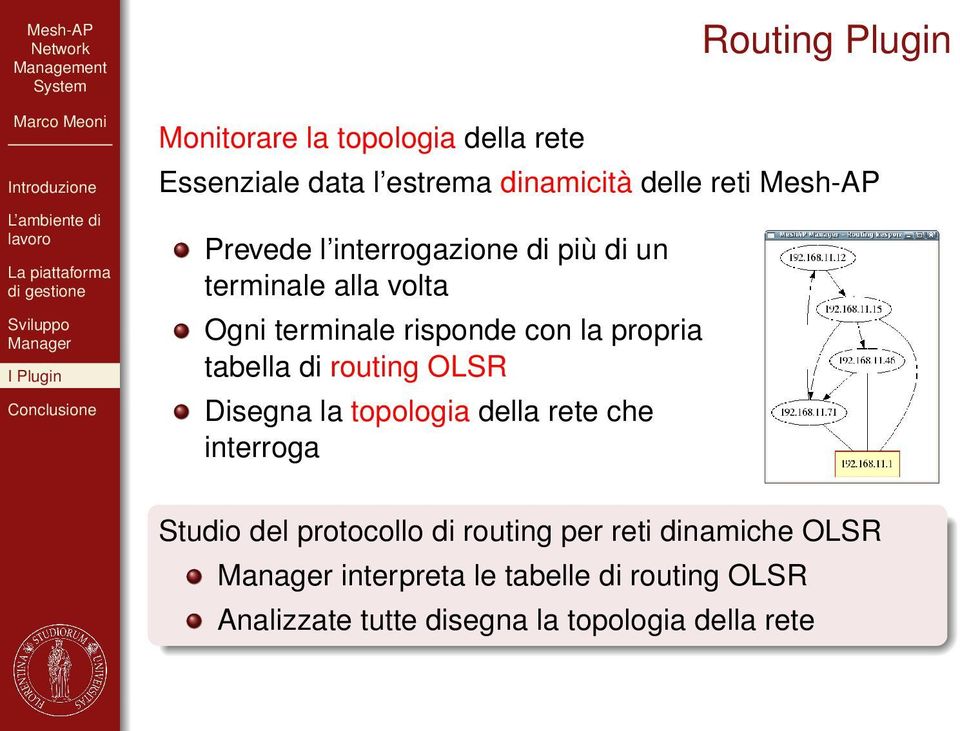 propria tabella di routing OLSR Disegna la topologia della rete che interroga Studio del protocollo di