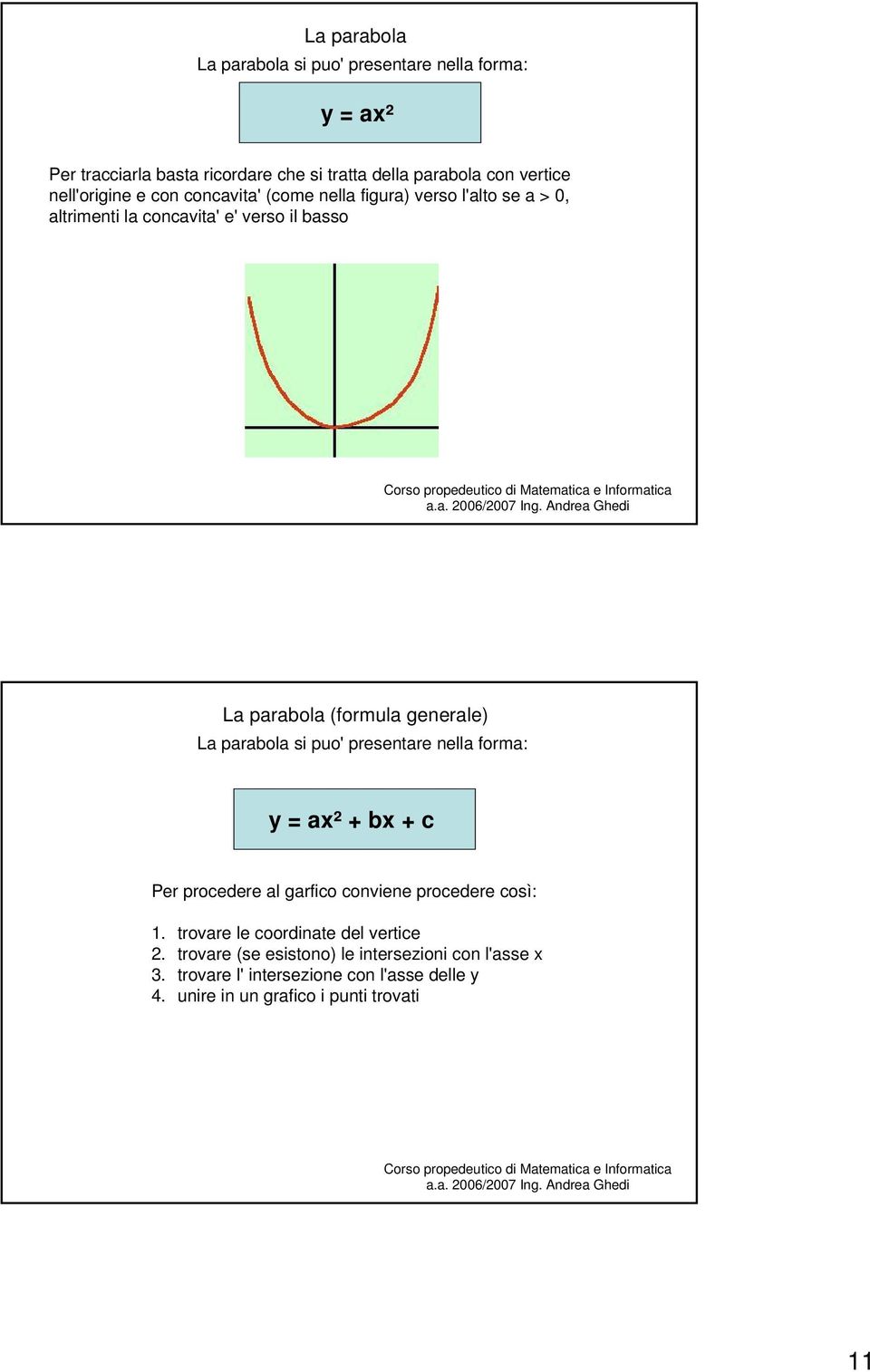 generale) La parabola si puo' presentare nella forma: y = ax² + bx + c Per procedere al garfico conviene procedere così: 1.