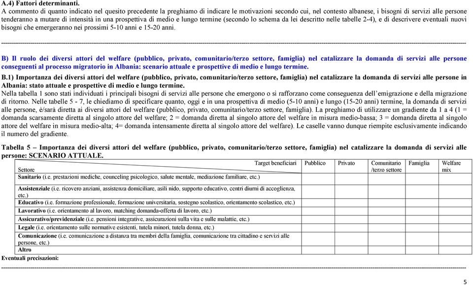 una prospettiva di medio e lungo termine (secondo lo schema da lei descritto nelle tabelle 2-4), e di descrivere eventuali nuovi bisogni che emergeranno nei prossimi 5-10 anni e 15-20 anni.