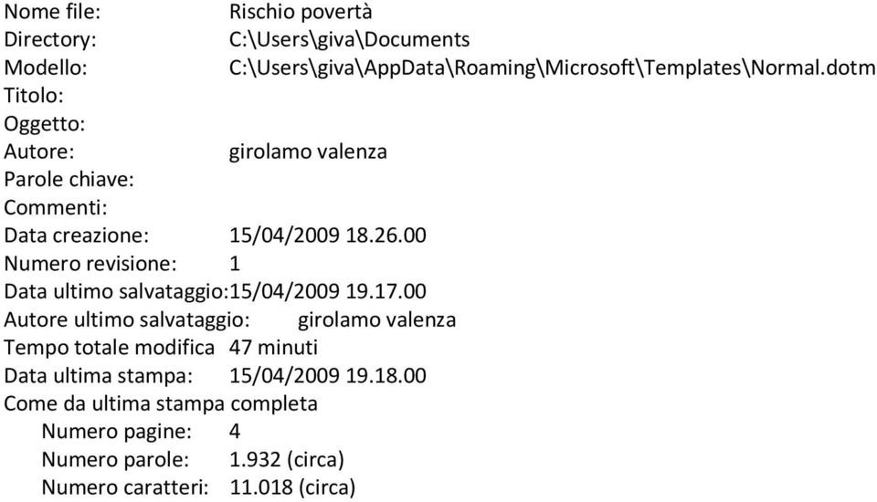 00 Numero revisione: 1 Data ultimo salvataggio:15/04/2009 19.17.