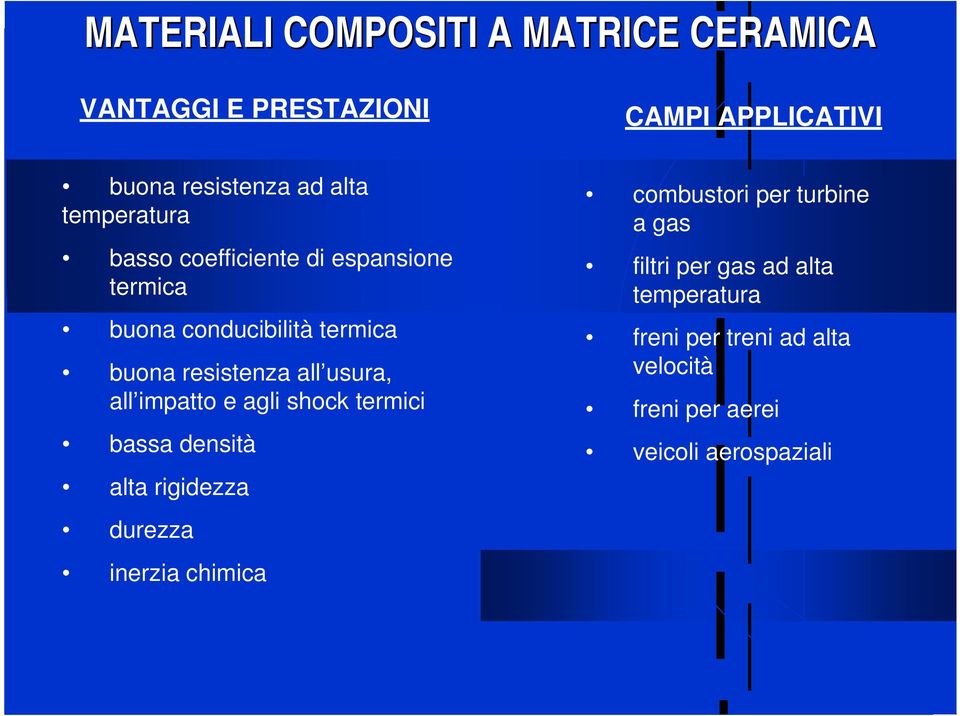 all impatto e agli shock termici bassa densità alta rigidezza durezza inerzia chimica combustori per turbine