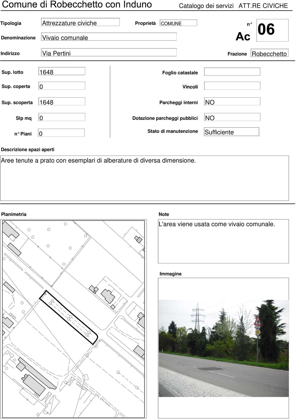 scoperta 1648 Parcheggi interni Slp mq Dotazione parcheggi pubblici Piani Stato di