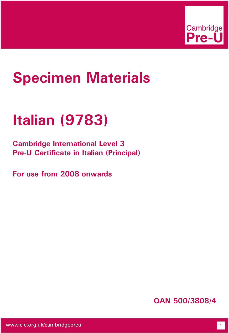 International Level 3 Pre-U Certificate in Italian
