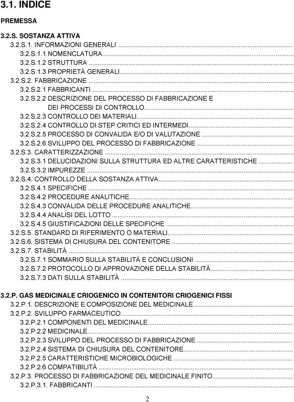 .. 3.2.S.2.6 SVILUPPO DEL PROCESSO DI FABBRICAZIONE... 3.2.S.3. CARATTERIZZAZIONE... 3.2.S.3.1 DELUCIDAZIONI SULLA STRUTTURA ED ALTRE CARATTERISTICHE... 3.2.S.3.2 IMPUREZZE... 3.2.S.4.