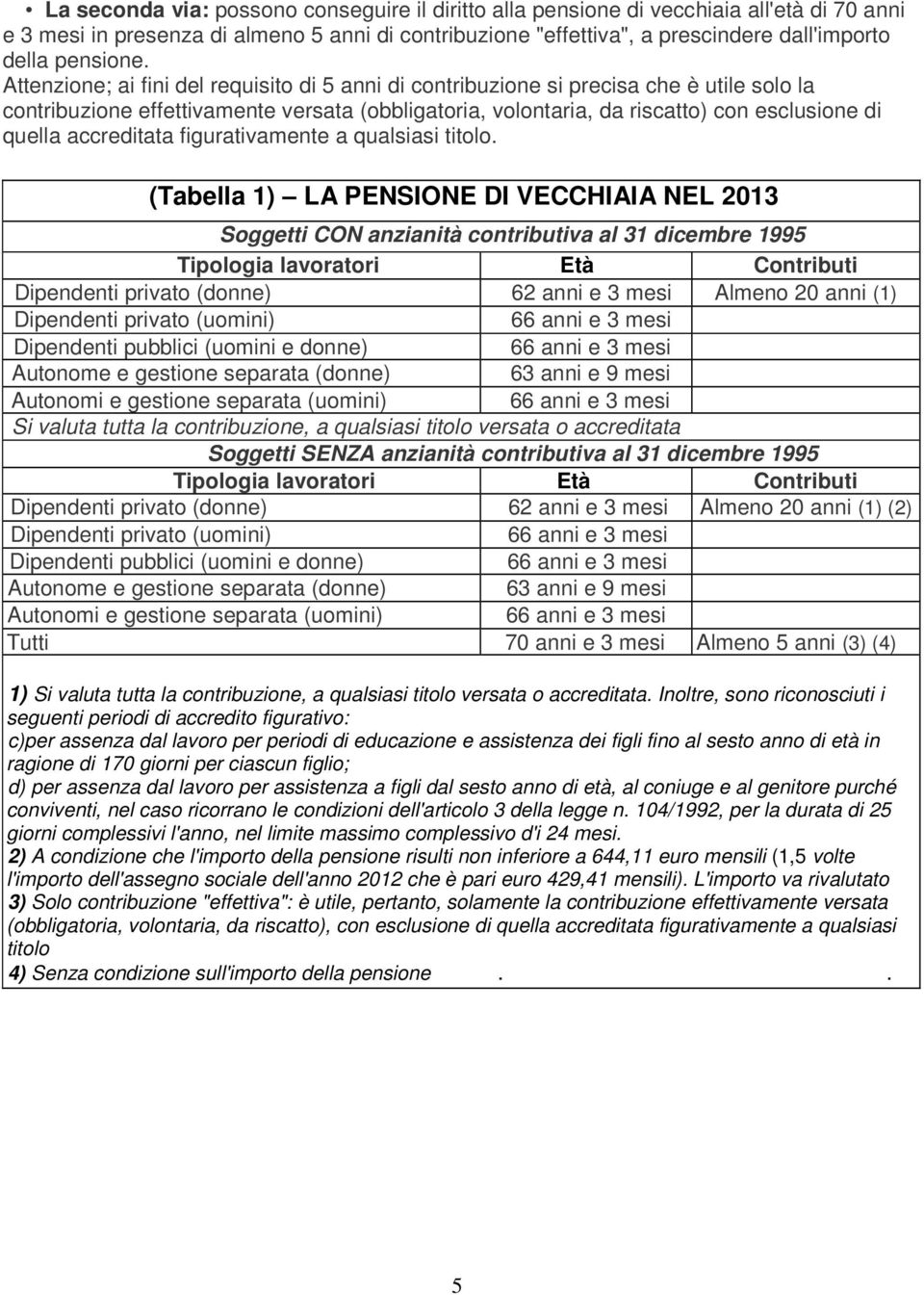 Attenzione; ai fini del requisito di 5 anni di contribuzione si precisa che è utile solo la contribuzione effettivamente versata (obbligatoria, volontaria, da riscatto) con esclusione di quella