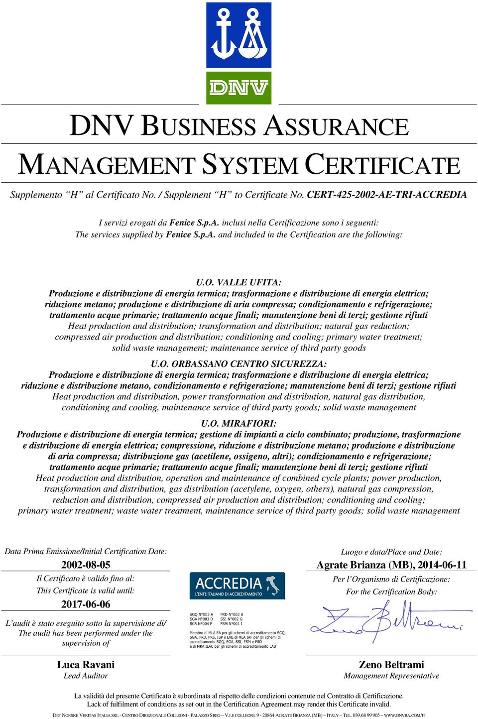 gestione rifiuti Heat production and distribution; transformation and distribution; natural gas reduction; compressed air production and distribution; conditioning and cooling; primary water