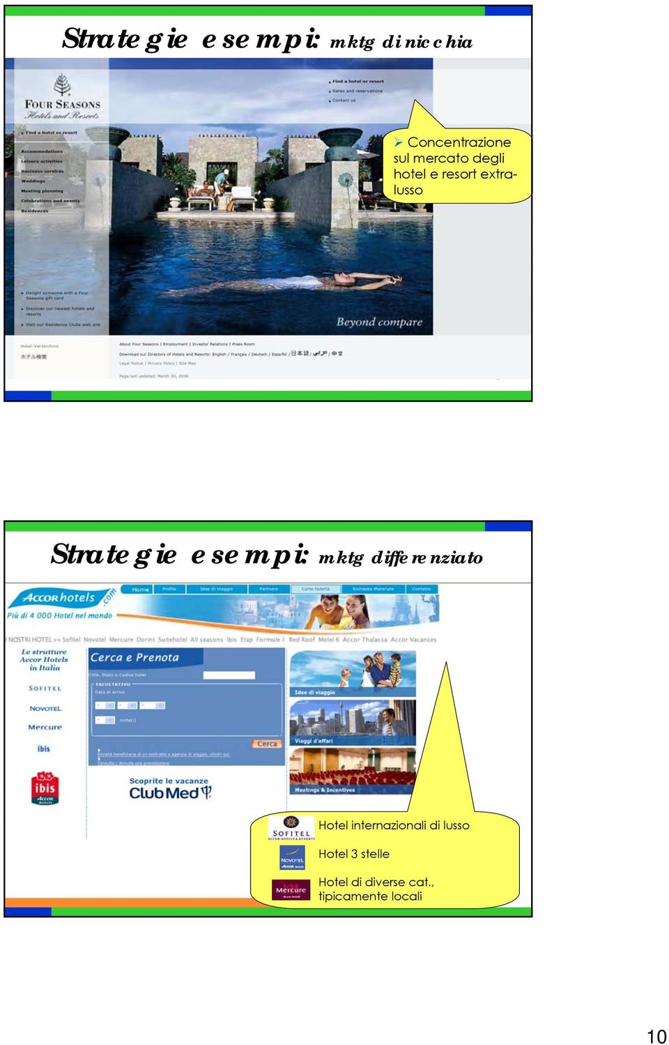 esempi: mktg differenziato Hotel internazionali di lusso