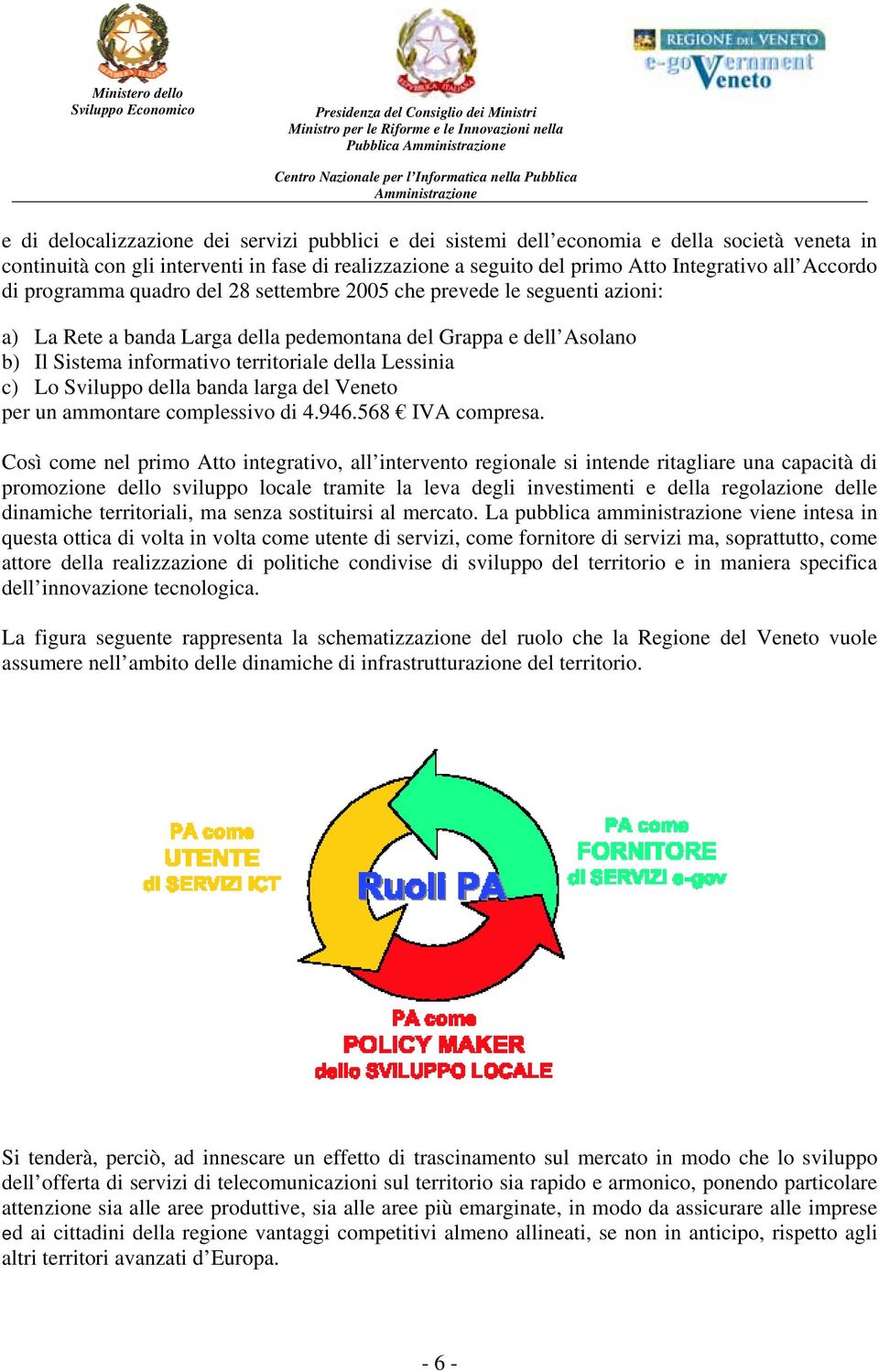 Lessinia c) Lo Sviluppo della banda larga del Veneto per un ammontare complessivo di 4.946.568 IVA compresa.