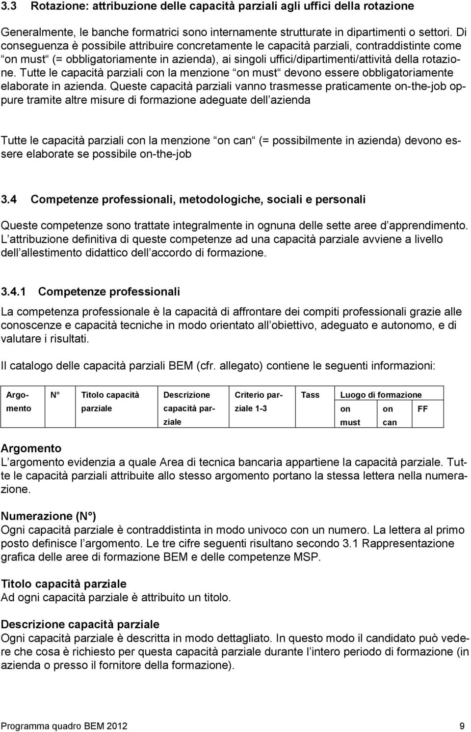 Tutte le capacità parziali con la menzione on must devono essere obbligatoriamente elaborate in azienda.