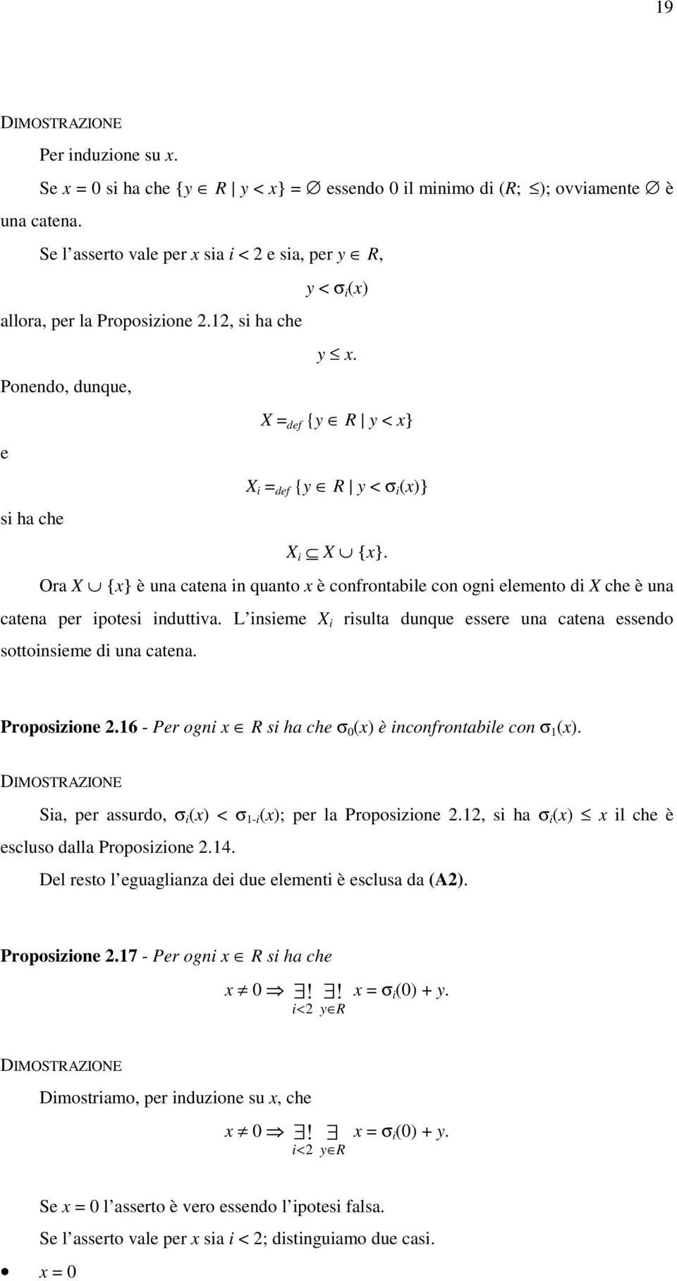 Ora X {x} è una catna in quanto x è confrontabil con ogni lmnto di X ch è una catna pr ipotsi induttiva. L insim X i risulta dunqu ssr una catna ssndo sottoinsim di una catna. Proposizion 2.