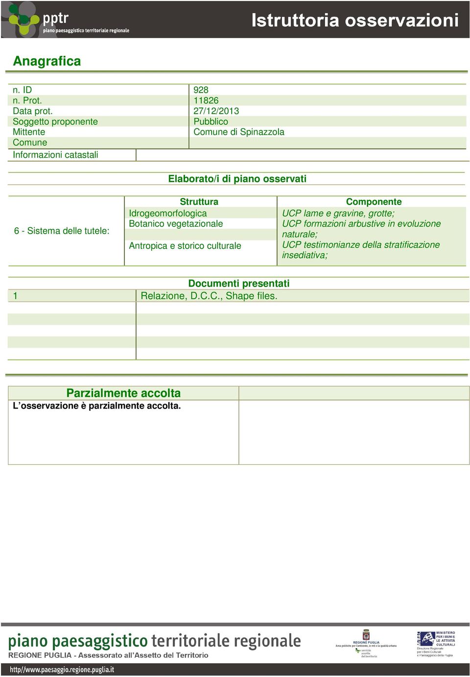 Sistema delle tutele: Struttura Idrogeomorfologica Botanico vegetazionale Antropica e storico culturale Componente UCP lame e gravine,