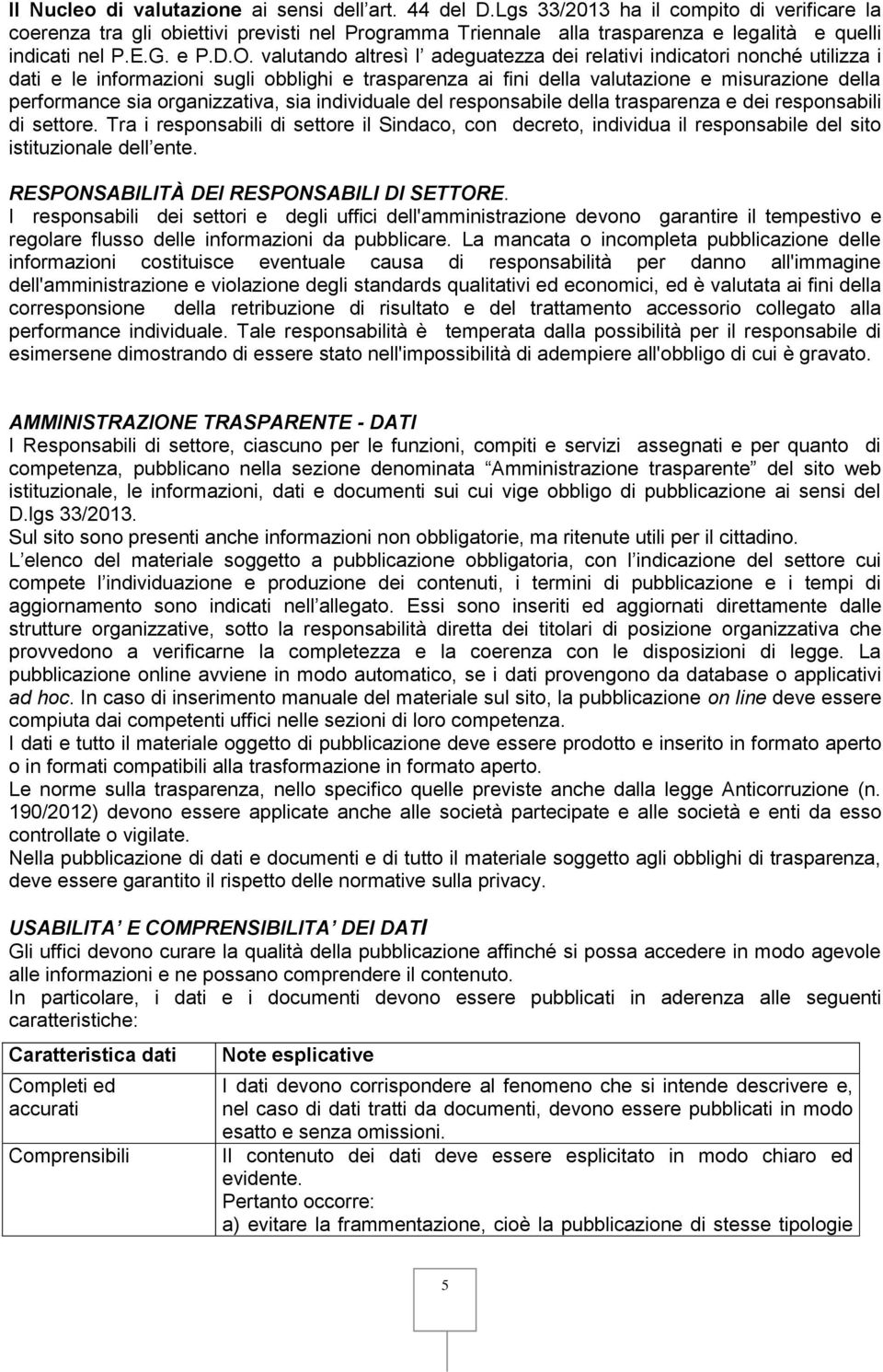 valutando altresì l adeguatezza dei relativi indicatori nonché utilizza i dati e le informazioni sugli obblighi e trasparenza ai fini della valutazione e misurazione della performance sia