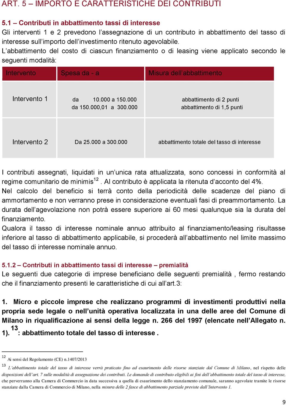 agevolabile. L abbattimento del costo di ciascun finanziamento o di leasing viene applicato secondo le seguenti modalità: Intervento Spesa da - a Misura dell abbattimento Intervento 1 da 10.000 a 150.