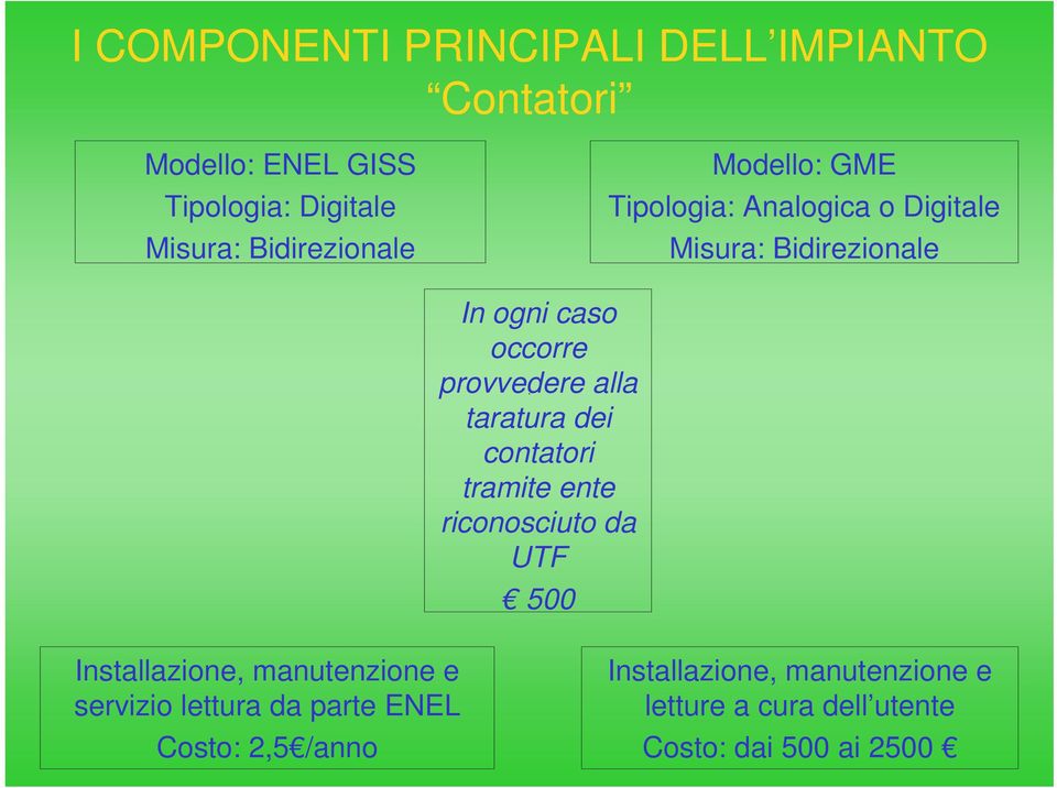 provvedere alla taratura dei contatori tramite ente riconosciuto da UTF 500 Installazione, manutenzione e