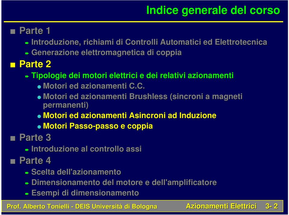 C. Motori ed azionamenti Brushless (sincroni a magneti permanenti) Motori ed azionamenti Asincroni ad Induzione Motori Passo-passo e