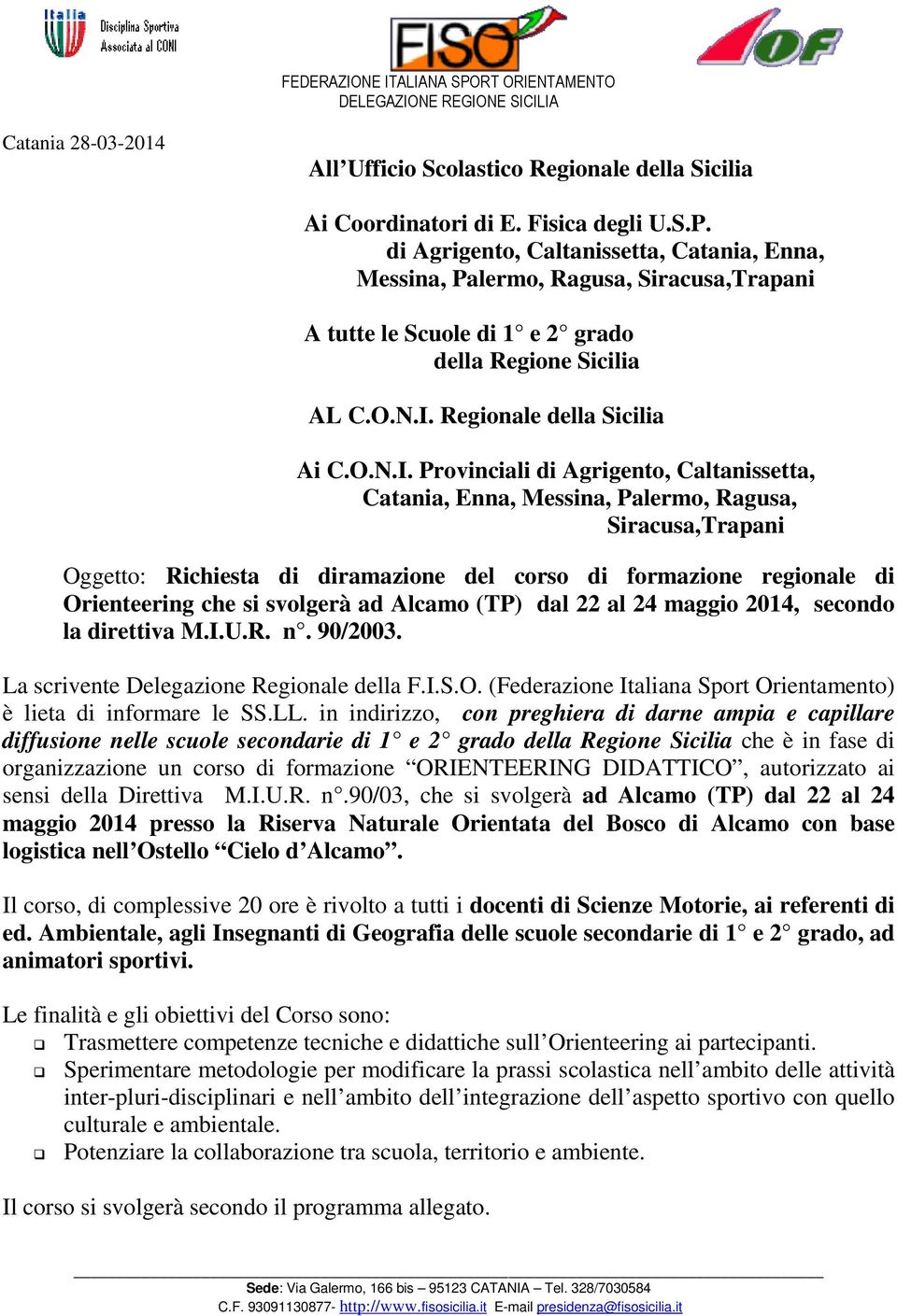 Regionale della Sicilia Ai C.O.N.I.