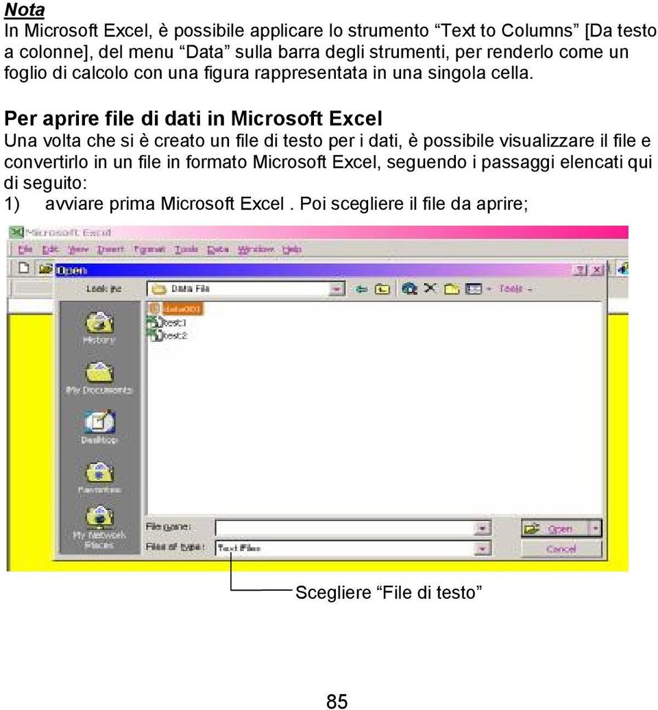 Per aprire file di dati in Microsoft Excel Una volta che si è creato un file di testo per i dati, è possibile visualizzare il file e