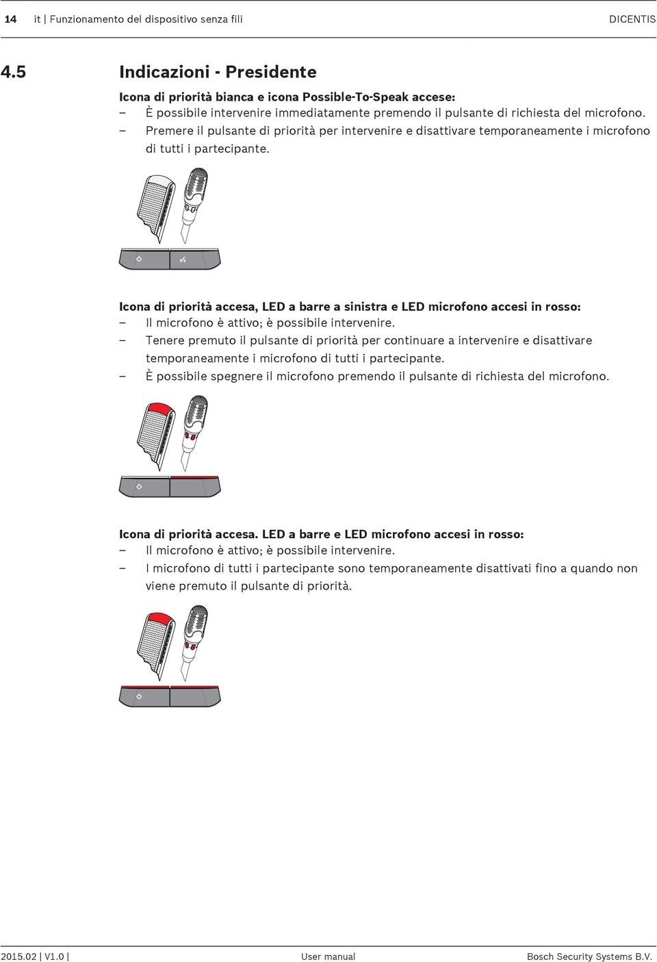 Premere il pulsante di priorità per intervenire e disattivare temporaneamente i microfono di tutti i partecipante.