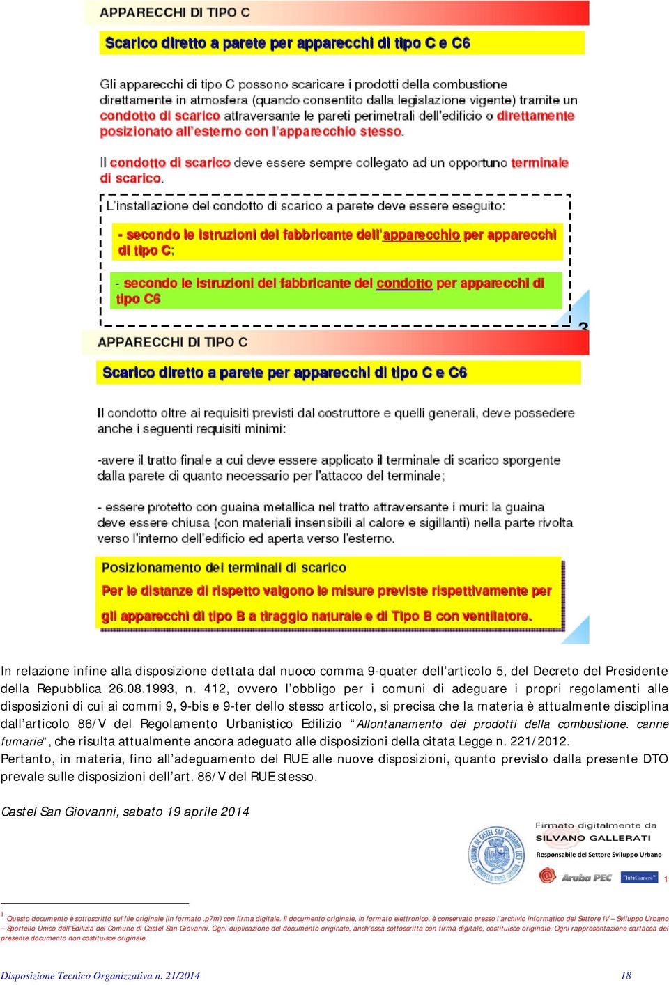 articolo 86/V del Regolamento Urbanistico Edilizio Allontanamento dei prodotti della combustione. canne fumarie, che risulta attualmente ancora adeguato alle disposizioni della citata Legge n.