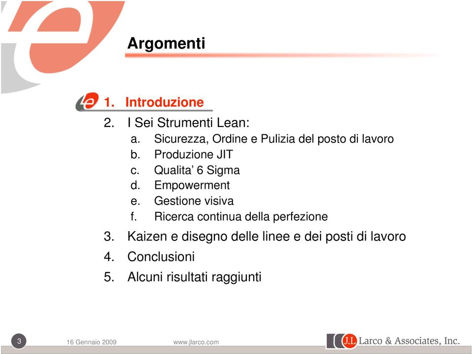 Qualita 6 Sigma d. Empowerment e. Gestione visiva f.