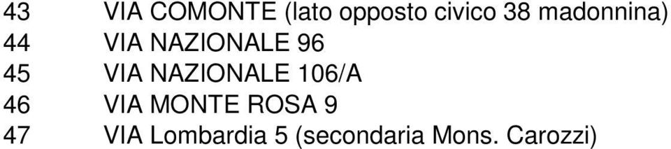 NAZIONALE 106/A 46 VIA MONTE ROSA 9 47