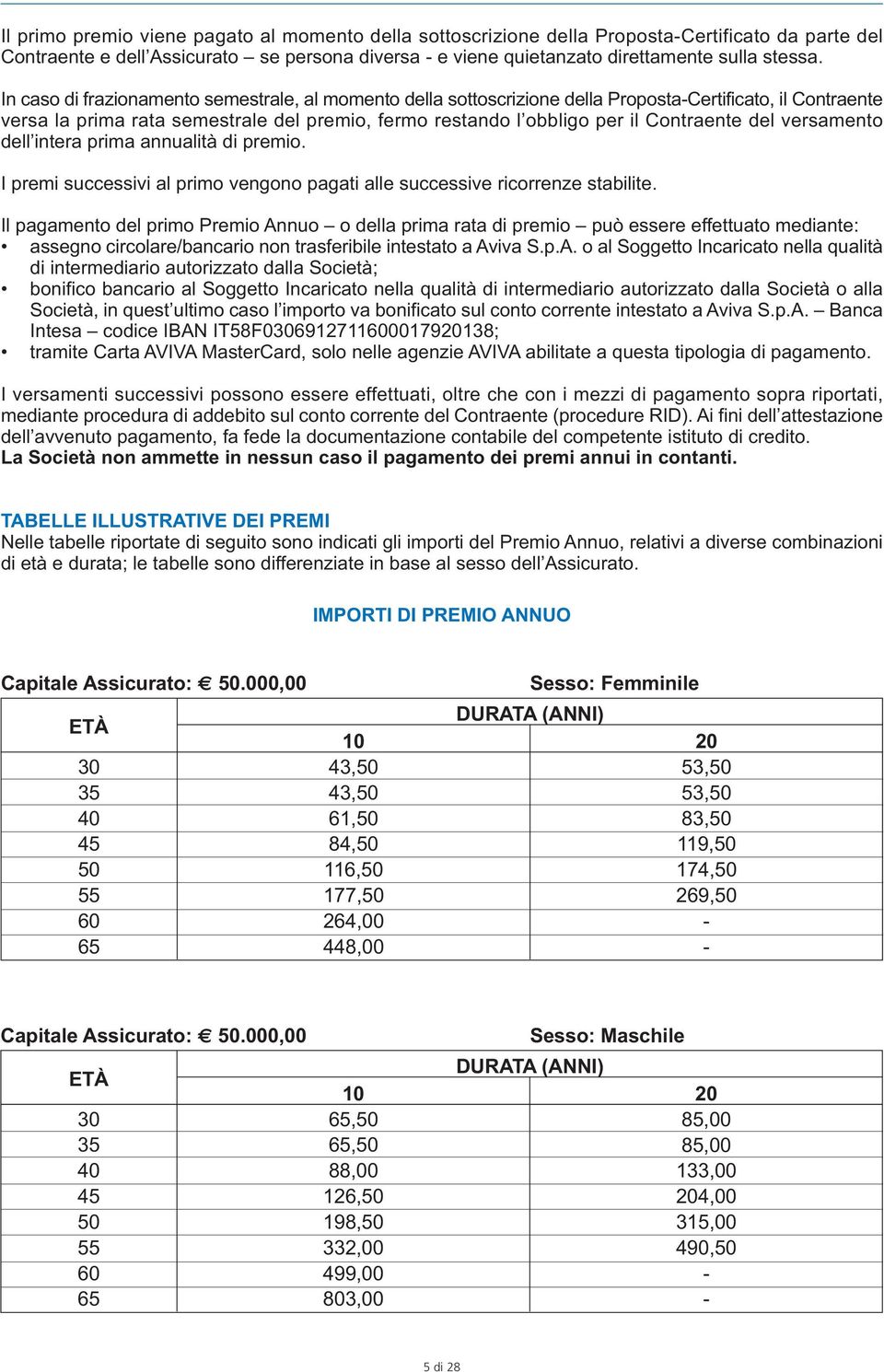 del versamento dell intera prima annualità di premio. I premi successivi al primo vengono pagati alle successive ricorrenze stabilite.