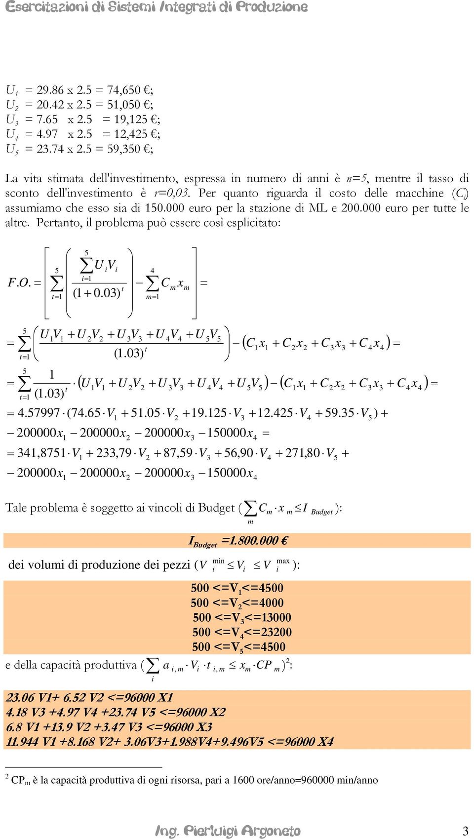 Perano, l prolea può essere così esplcao: ( ) ( ) ( 7,8 6,9 87,9,79,87 ) 9.. 9.. (7.6.7997 (.) (.).) (.. F O ) Tale prolea è soggeo a vncol d Budge ( Budge I ): I Budge.