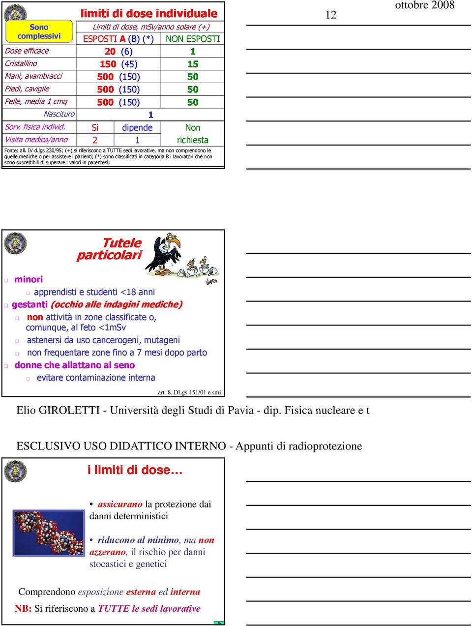 lgs 230/95; (+) si riferiscono a TUTTE sedi lavorative, ma non comprendono le quelle mediche o per assistere i pazienti; (*) sono classificati in categoria B i lavoratori che non sono suscettibili di