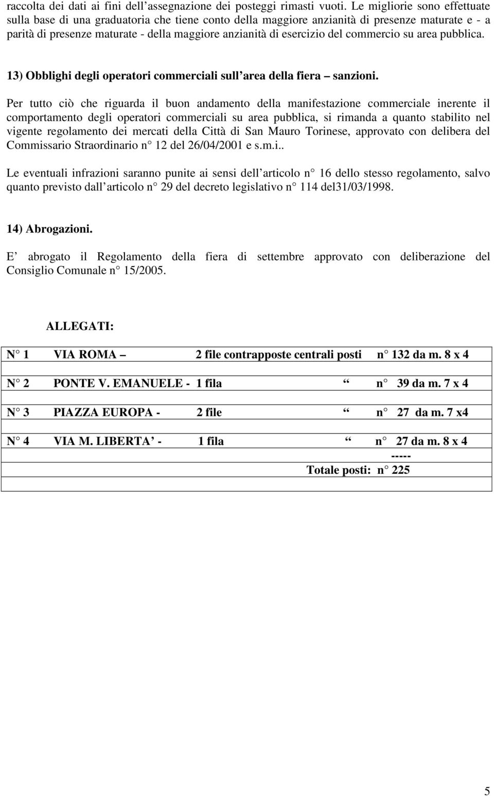 commercio su area pubblica. 13) Obblighi degli operatori commerciali sull area della fiera sanzioni.