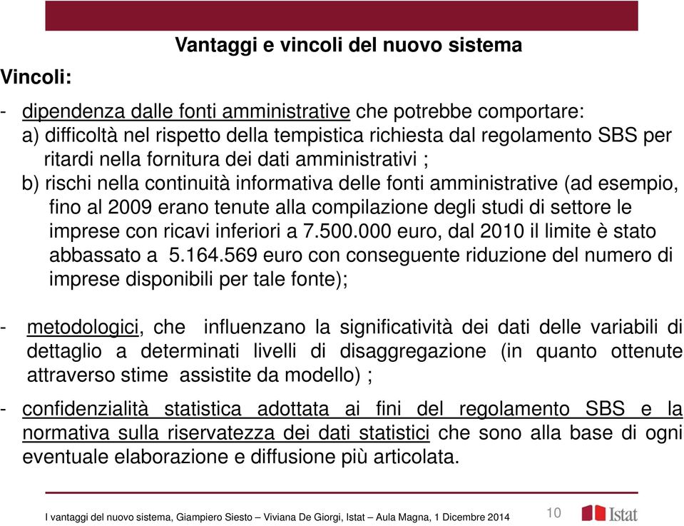 con ricavi inferiori a 7.500.000 euro, dal 2010 il limite è stato abbassato a 5.164.