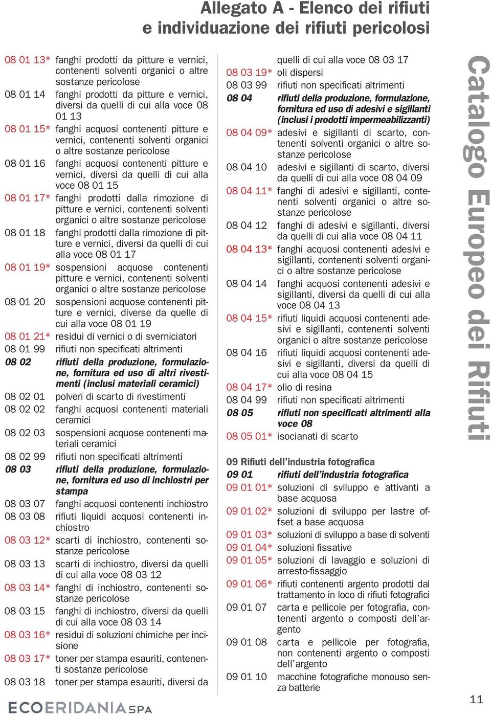 pitture e vernici, diversi da quelli di cui alla voce 08 01 15 08 01 17* fanghi prodotti dalla rimozione di pitture e vernici, contenenti solventi organici o altre sostanze 08 01 18 fanghi prodotti