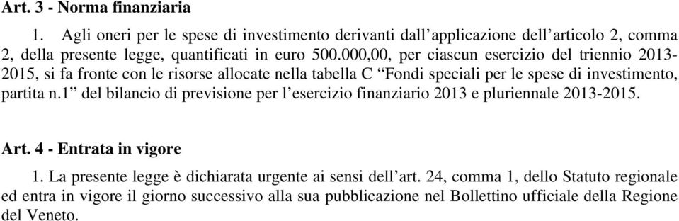 000,00, per ciascun esercizio del triennio 2013-2015, si fa fronte con le risorse allocate nella tabella C Fondi speciali per le spese di investimento, partita n.