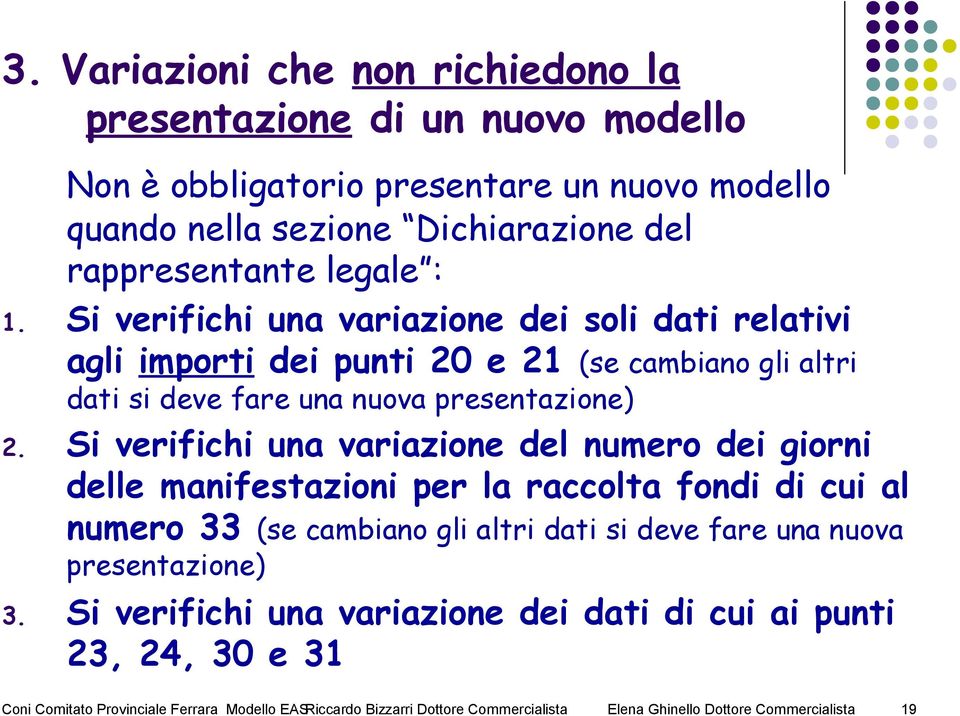 Si verifichi una variazione del numero dei giorni delle manifestazioni per la raccolta fondi di cui al numero 33 (se cambiano gli altri dati si deve fare una nuova