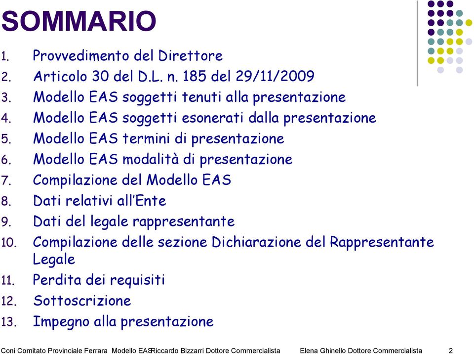 Compilazione del Modello EAS 8. Dati relativi all Ente 9. Dati del legale rappresentante 10.