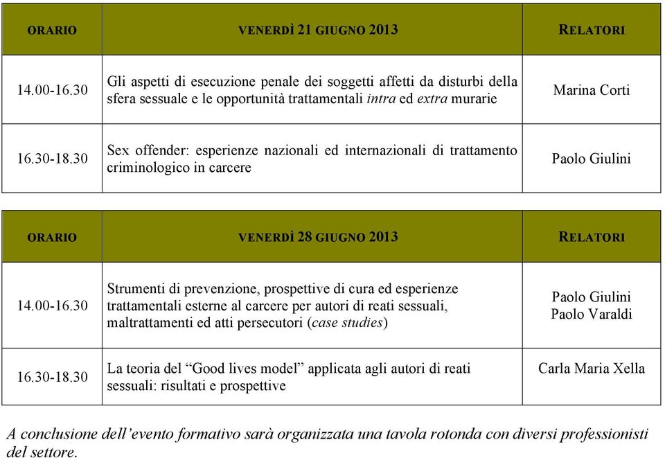 di cura ed esperienze trattamentali esterne al carcere per autori di reati sessuali, maltrattamenti ed atti persecutori (case studies) Paolo Giulini Paolo Varaldi La teoria del Good lives