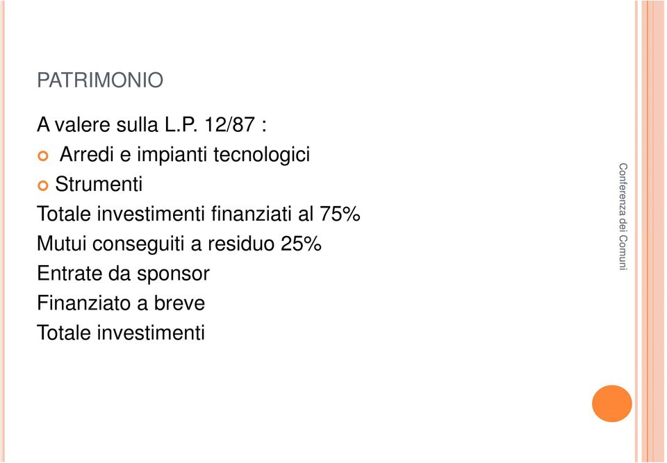 finanziati al 75% Mutui conseguiti a residuo 25%