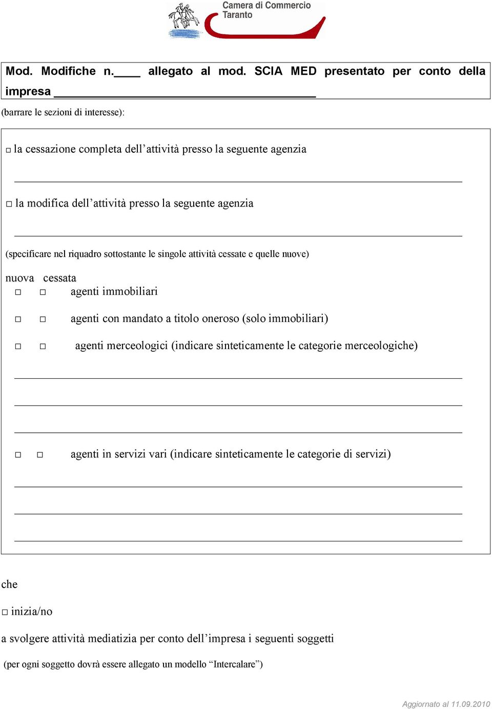 presso la seguente agenzia (specificare nel riquadro sottostante le singole attività cessate e quelle nuove) nuova cessata agenti immobiliari agenti con mandato a titolo