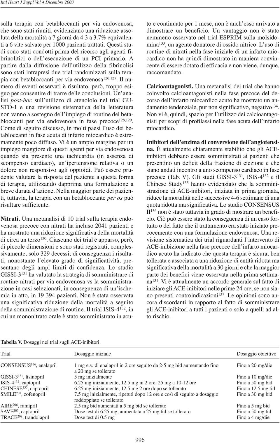 A partire dalla diffusione dell utilizzo della fibrinolisi sono stati intrapresi due trial randomizzati sulla terapia con betabloccanti per via endovenosa 126,127.