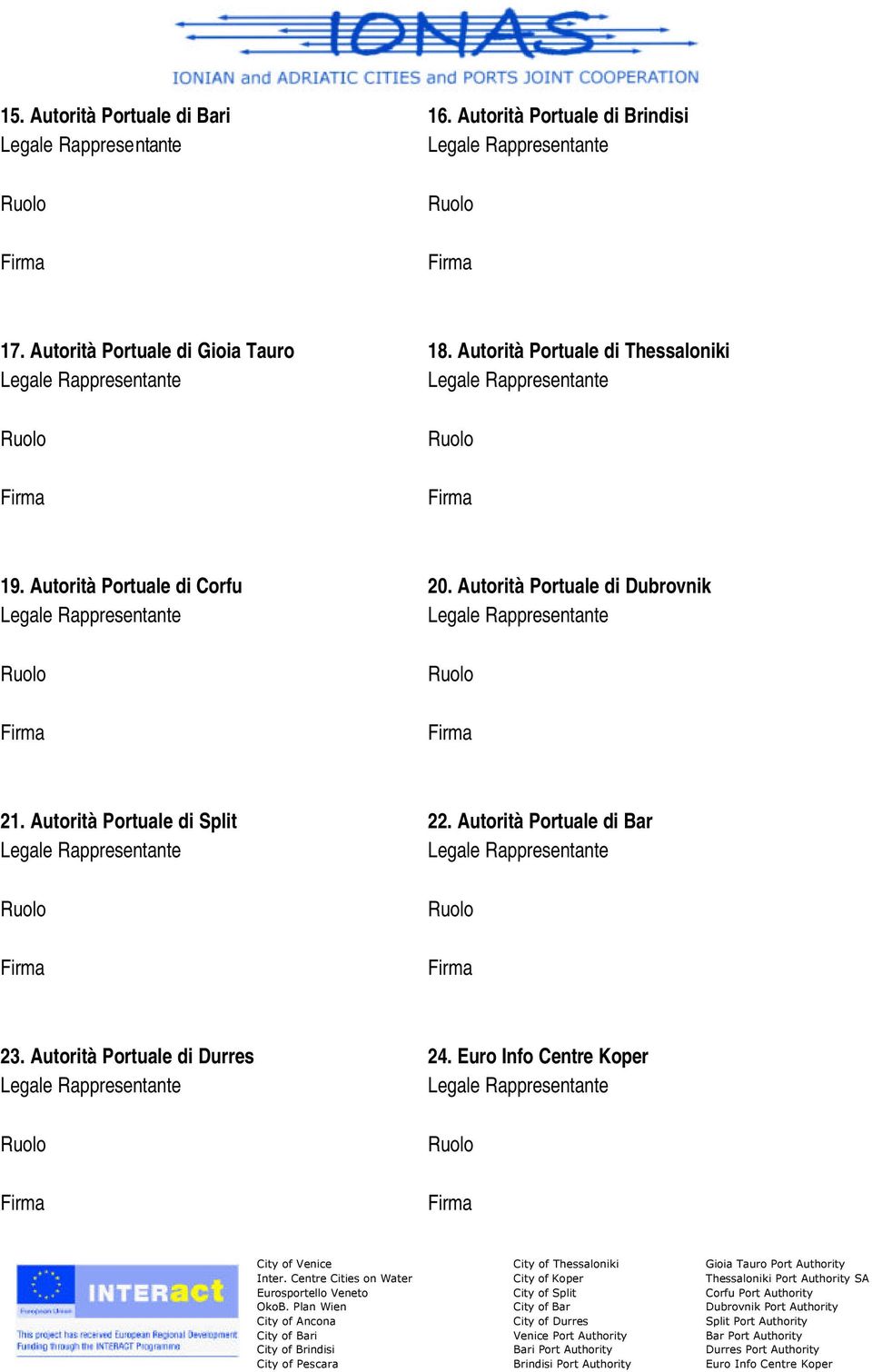 Autorità Portuale di Corfu 20. Autorità Portuale di Dubrovnik 21.