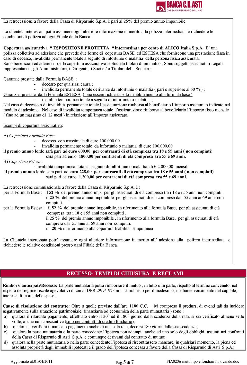 intermediata per conto di AL