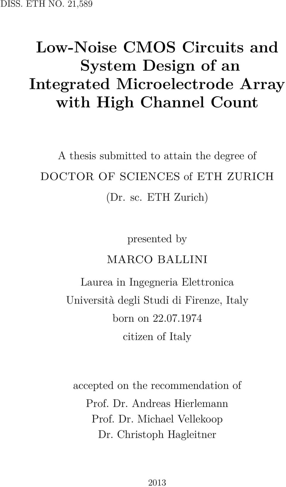 submitted to attain the degree of DOCTOR OF SCIENCES of ETH ZURICH (Dr. sc.