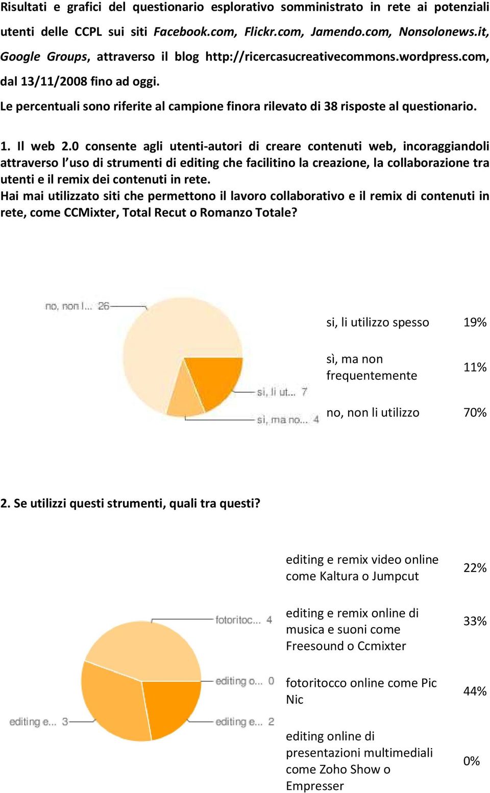 Le percentuali sono riferite al campione finora rilevato di 38 risposte al questionario. 1. Il web 2.