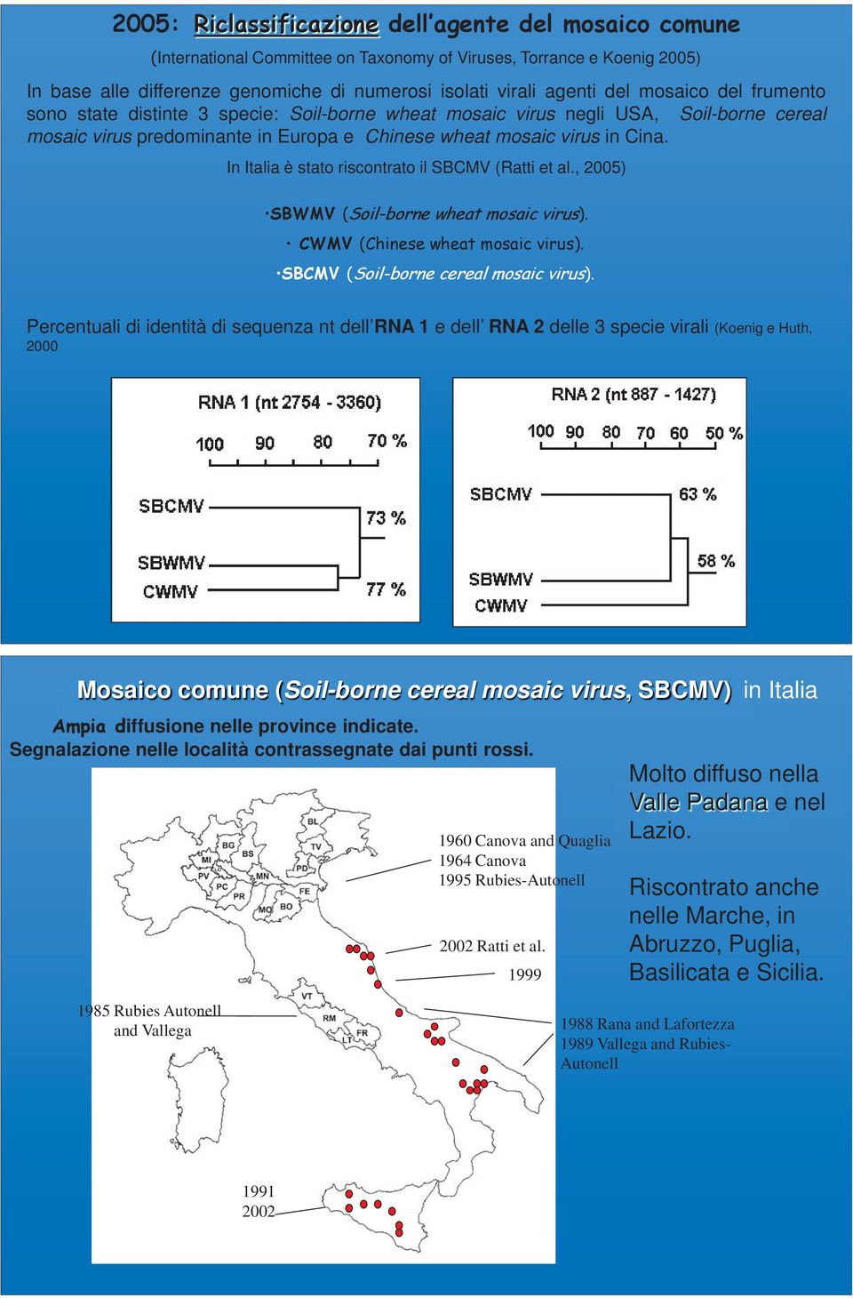 In Italia è stato riscontrato il SBCMV (Ratti et al., 2005) SBWMV (Soil-borne wheat mosaic virus). CWMV (Chinese wheat mosaic virus). SBCMV (Soil-borne cereal mosaic virus).
