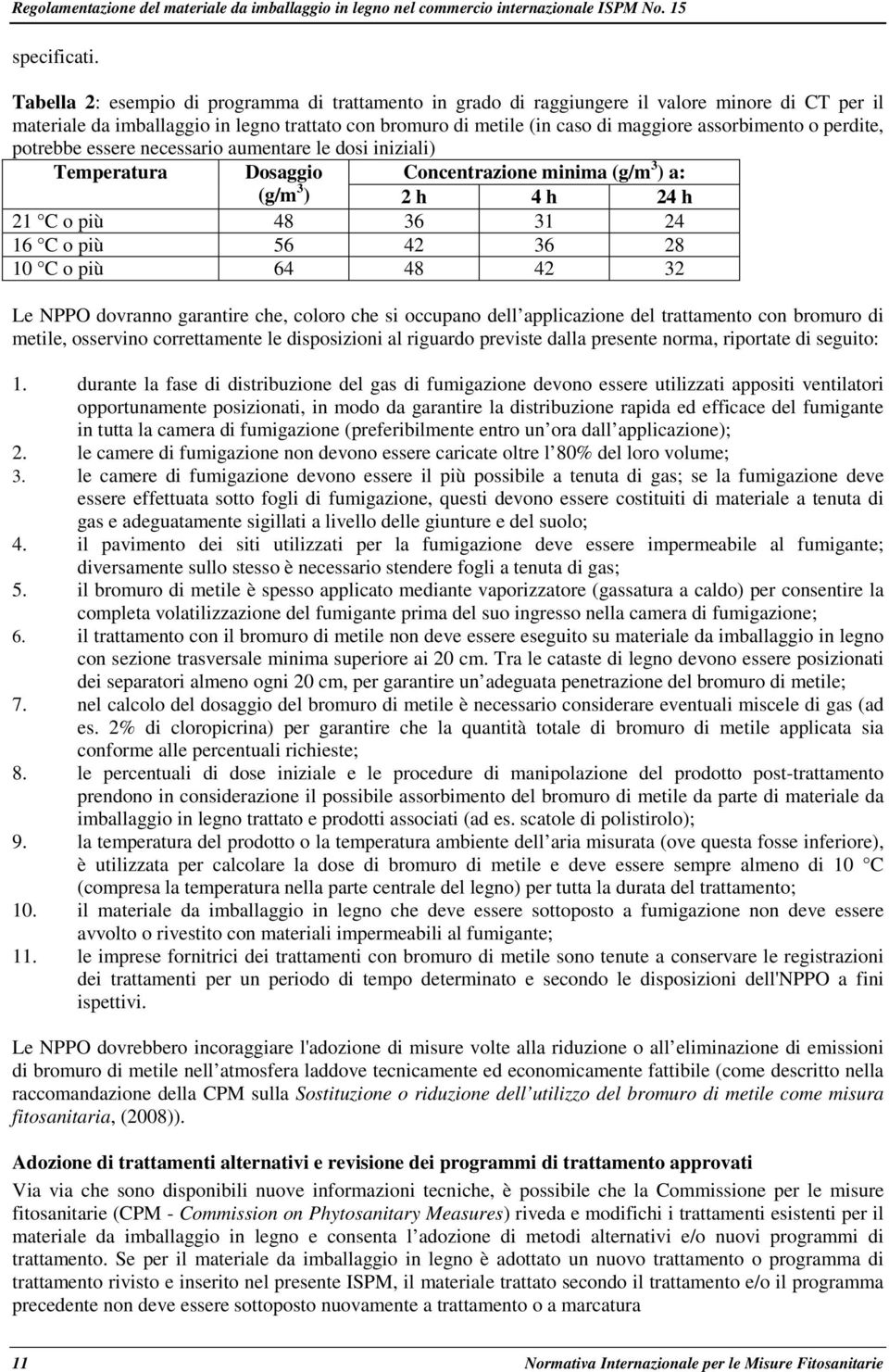 o perdite, potrebbe essere necessario aumentare le dosi iniziali) Temperatura Dosaggio Concentrazione minima (g/m 3 ) a: (g/m 3 ) 2 h 4 h 24 h 21 C o più 48 36 31 24 16 C o più 56 42 36 28 10 C o più