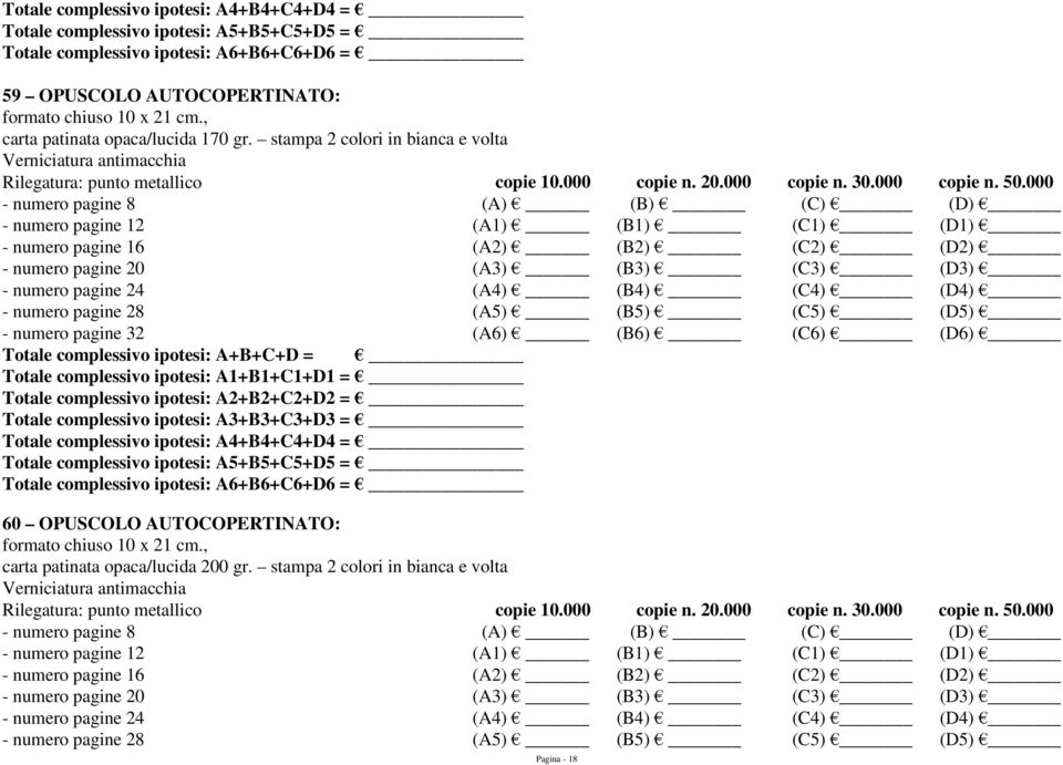 000 - numero pagine 8 (A) (B) (C) (D) - numero pagine 12 (A1) (B1) (C1) (D1) - numero pagine 16 (A2) (B2) (C2) (D2) - numero pagine 20 (A3) (B3) (C3) (D3) - numero pagine 24 (A4) (B4) (C4) (D4) -