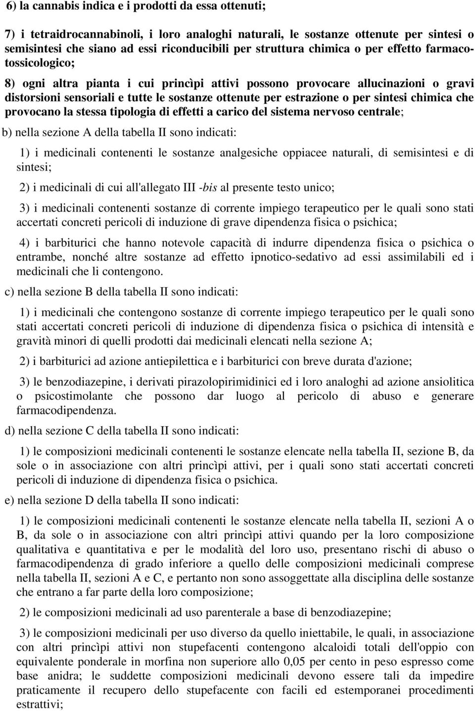 sintesi chimica che provocano la stessa tipologia di effetti a carico del sistema nervoso centrale; b) nella sezione A della tabella II sono indicati: 1) i medicinali contenenti le sostanze