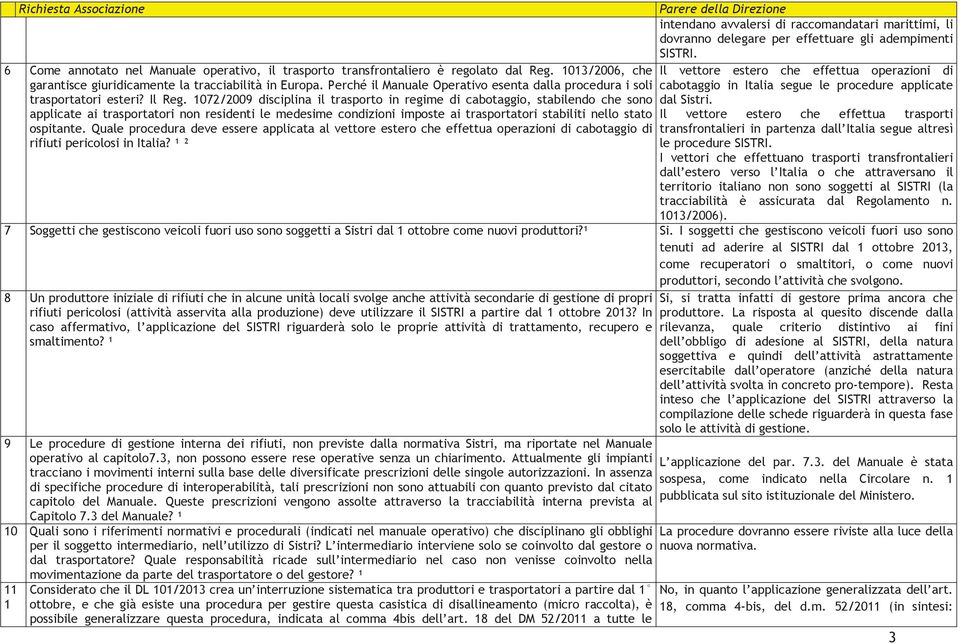 1072/2009 disciplina il trasporto in regime di cabotaggio, stabilendo che sono applicate ai trasportatori non residenti le medesime condizioni imposte ai trasportatori stabiliti nello stato ospitante.