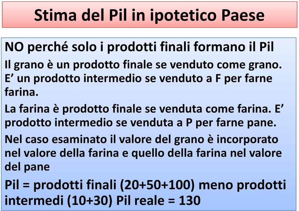 E prodotto intermedio se venduta a P per farne pane.