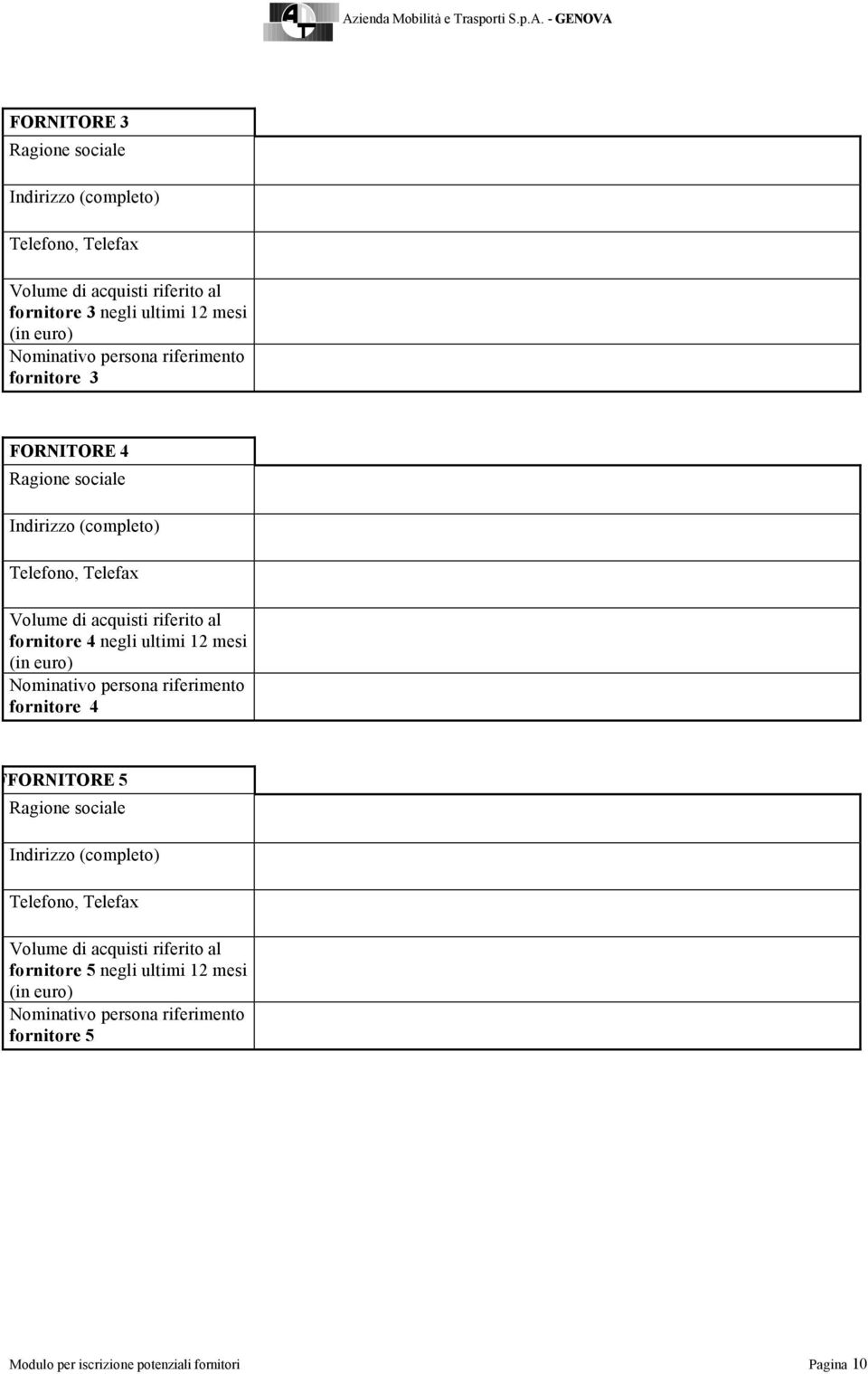 mesi (in euro) fornitore 4 FFORNITORE 5 Volume di acquisti riferito al fornitore 5