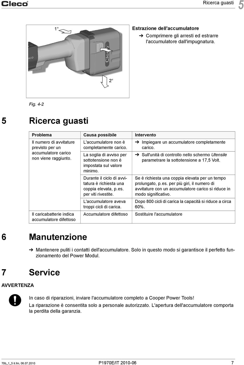 Il caricabatterie indica accumulatore difettoso L'accumulatore non è completamente carico. La soglia di avviso per sottotensione non è impostata sul valore minimo.